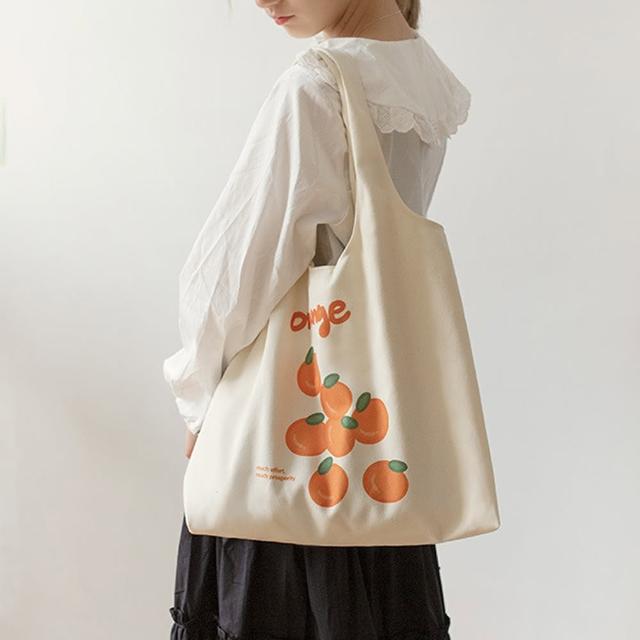 【E.City】水果圖案單肩帆布購物提袋