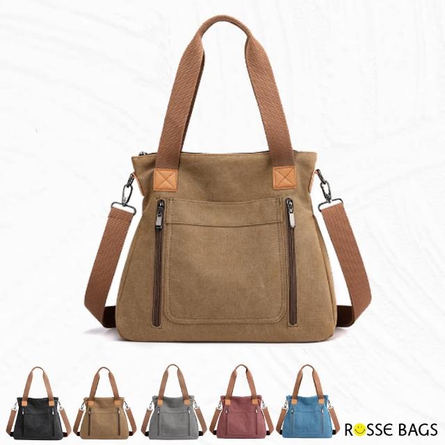 【Rosse Bags】簡約實用大容量肩背手提帆布包(現+預  黑 / 藍 / 棕 / 灰 / 紫咖)