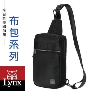 【Lynx】美國山貓輕量防潑水斜紋尼龍布包 多隔層機能 單肩背包/胸包(黑色)