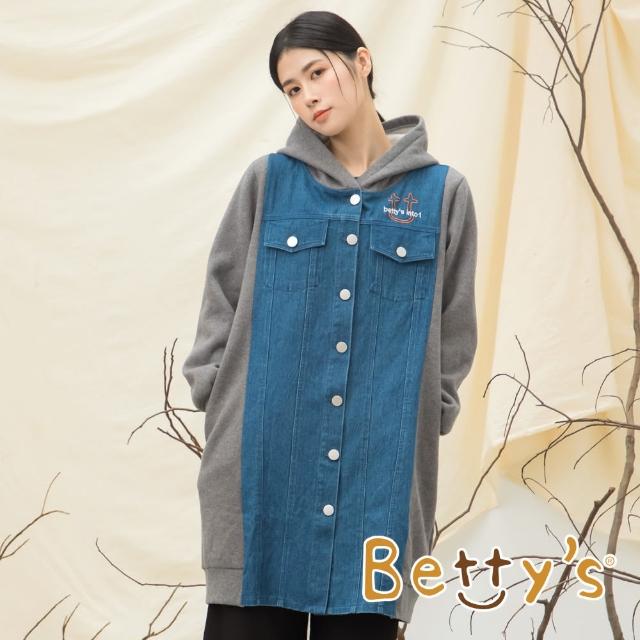 【betty’s 貝蒂思】牛仔布拼接長版連帽外套(藍色)