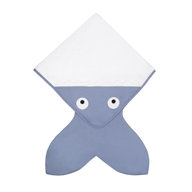 【BabyBites 鯊魚咬一口】100%純棉嬰兒浴巾 - 湛灰藍(浴巾)