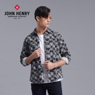 【JOHN HENRY】花卉輪廓線長袖襯衫-黑色