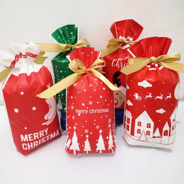 【KStore】聖誕歐式絲帶抽繩禮品包裝袋 50入組(聖誕禮物袋 禮品袋 包裝袋 聖誕包裝)