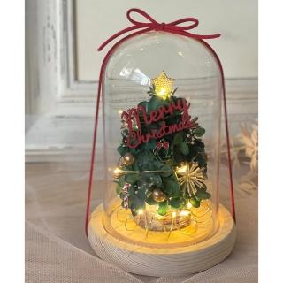 【OSTARA FLORIST 奧斯塔拉花藝】花系聖誕樹夜燈玻璃盅-聖誕綠色/粉紅色(永生花、乾燥花、花禮、聖誕節)