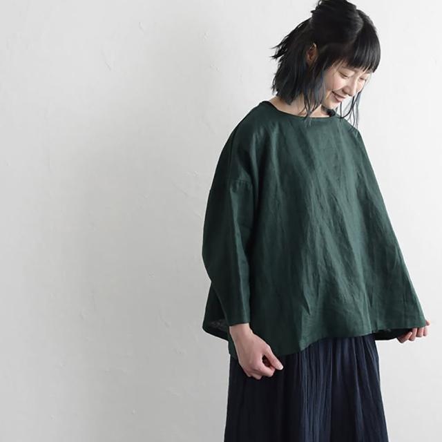 【慢。生活】日系文藝簡約棉麻廓型寬版上衣-F(黑/綠)