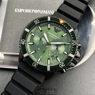 【EMPORIO ARMANI】ARMANI阿曼尼男錶型號AR00013(墨綠色錶面墨綠色錶殼深黑色矽膠錶帶款)