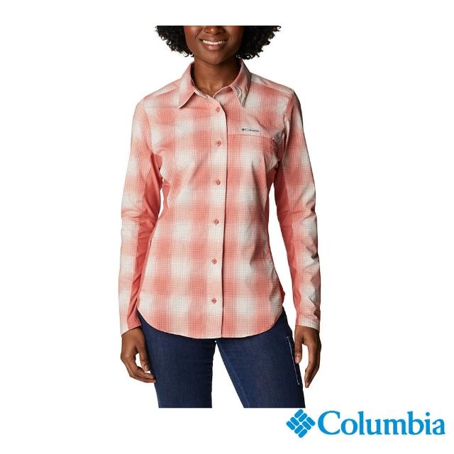 【Columbia 哥倫比亞 官方旗艦】女款-  Omni-Shield Release 超防潑長袖格紋長袖襯衫-橘紅(UAR89380XX / 20