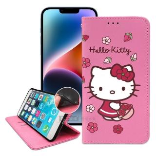 【SANRIO 三麗鷗】iPhone 14 6.1吋 Hello Kitty 櫻花吊繩款彩繪側掀皮套