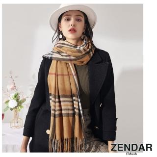 【ZENDAR】頂級開絲米龍流蘇保暖披肩圍巾(卡其色)