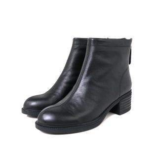【viina】圓頭牛皮條紋厚底短靴-黑(短靴裸靴)