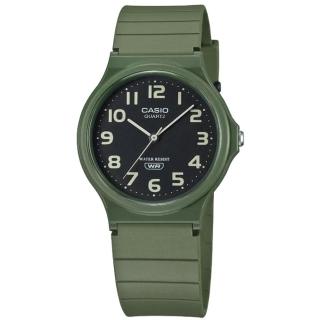 【CASIO 卡西歐】簡約百搭 數字時標 日本機芯 橡膠手錶 黑x綠 33mm(MQ-24UC-3B)