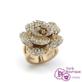 【約克精品】奢華玫瑰施華洛元素晶鑽包22K玫瑰金戒指(SGS認證)