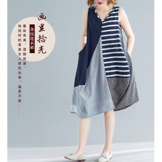 【A3】春夏新款時尚寬鬆不規則拼接連衣裙(棉麻舒適上衣)