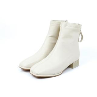 【viina】磨砂低跟微方頭縫線短靴-米(短靴裸靴)