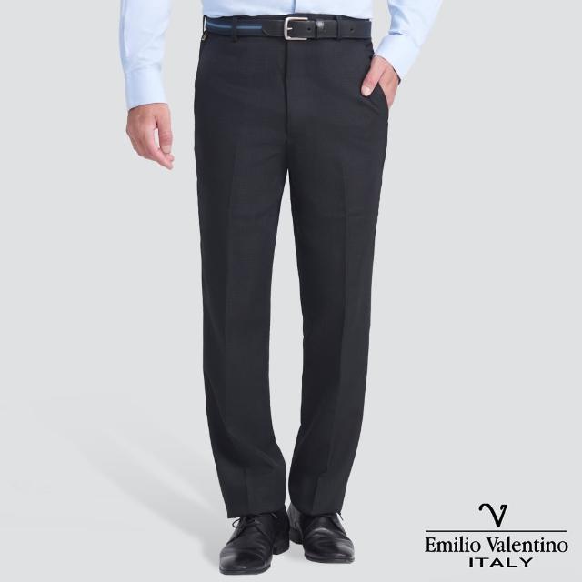 【Emilio Valentino 范倫提諾】經典紋理平面西裝褲(黑)