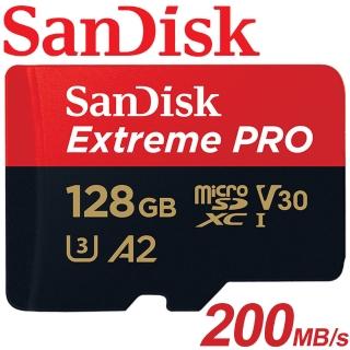 【SanDisk 晟碟】128GB 200MB/s Extreme Pro microSDXC U3 V30 A2 記憶卡(平輸 附轉卡)