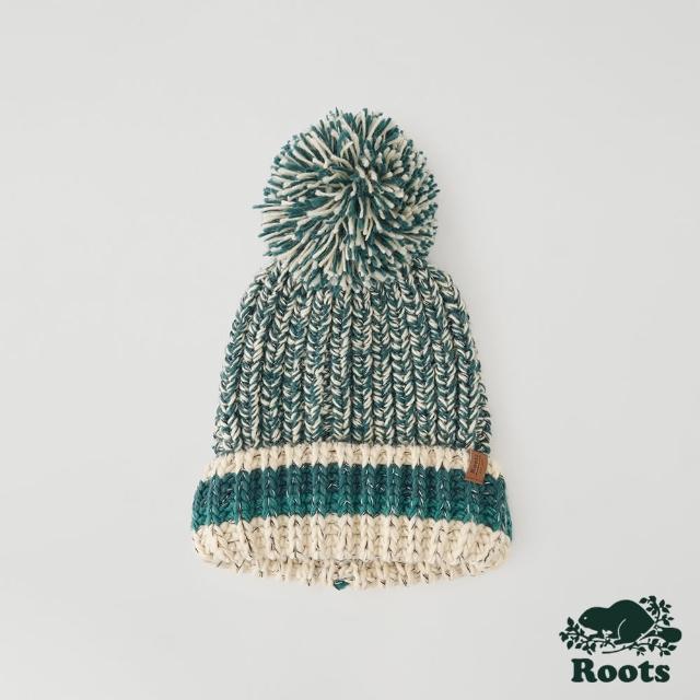 【Roots】Roots配件- 經典小木屋系列 毛球針織帽(深海綠)
