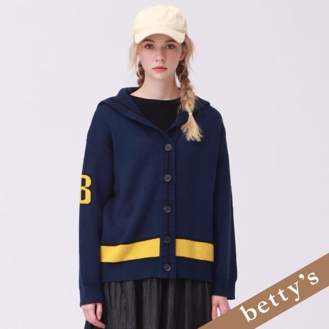 【betty’s 貝蒂思】撞色水手領開襟毛衣(深藍色)