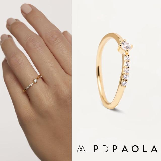 【PD PAOLA】西班牙時尚潮牌 圓形明亮切割單鑽戒指 簡約主鑽+5鑽 AIR(925純銀鑲18K金)
