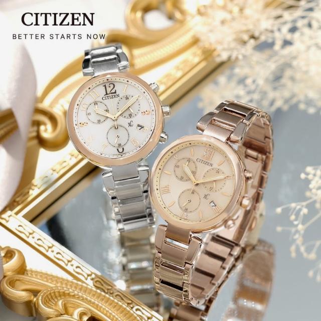 【CITIZEN 星辰】xC系列 光動能 優雅情人廣告款腕錶 銀色/玫瑰金/35mm(FB1454-52A)