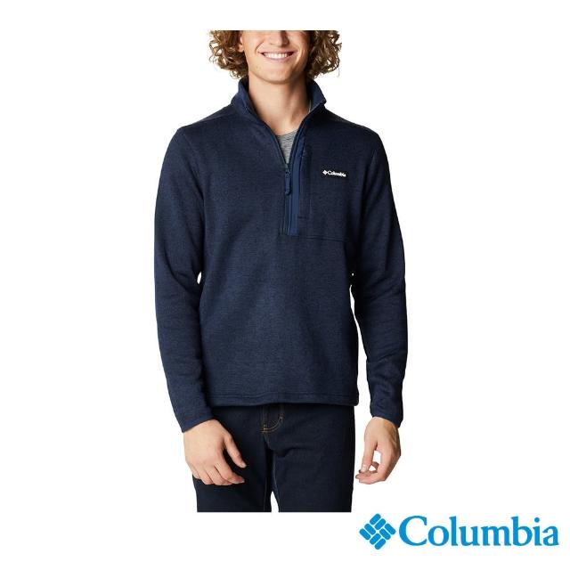 【Columbia 哥倫比亞 官方旗艦】男款- 半開襟刷毛上衣-深藍(UAE58170NY / 2022年秋冬)