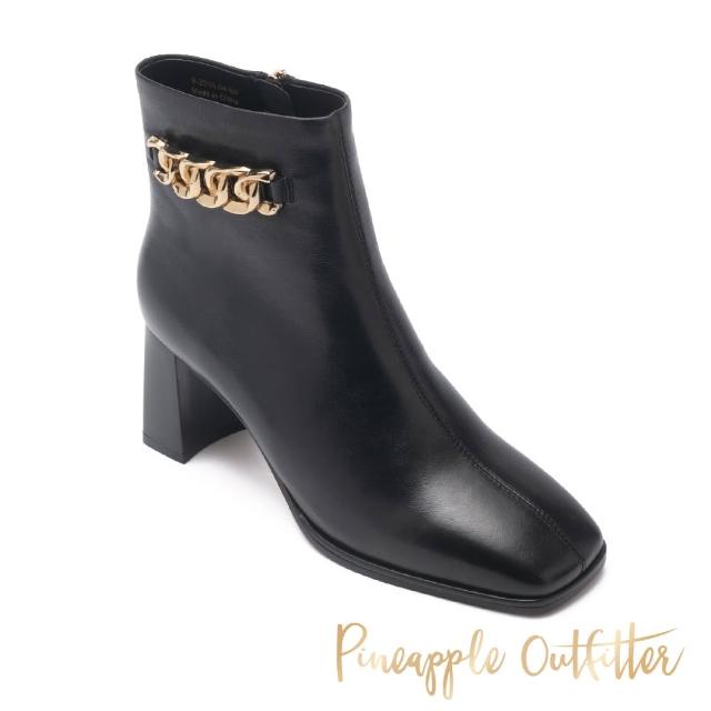 【Pineapple Outfitter】BLANCA 羊皮金鍊拉鍊中跟短靴(黑色)