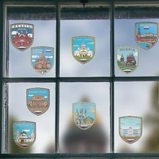 【A-ONE 匯旺】《征服世界玻璃貼系列》金粉俄羅斯窗戶玻璃貼 一套9入 莫斯科靜電玻璃貼 紀念窗貼
