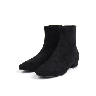 【viina】彈力絨毛布短靴 - 黑(短靴裸靴)