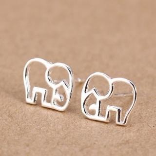 【Emi 艾迷】簡約系列鏤空小象 925銀針耳環