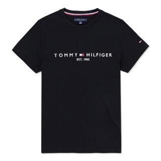 【Tommy Hilfiger】TOMMY 經典刺繡1985文字Logo圖案短袖T恤-黑色(平輸品)