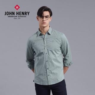 【JOHN HENRY】變形蟲滿版長袖襯衫-綠色