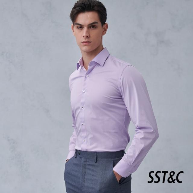 【SST&C 最後55折】#彈性合身 素面紫色修身版襯衫0312211012