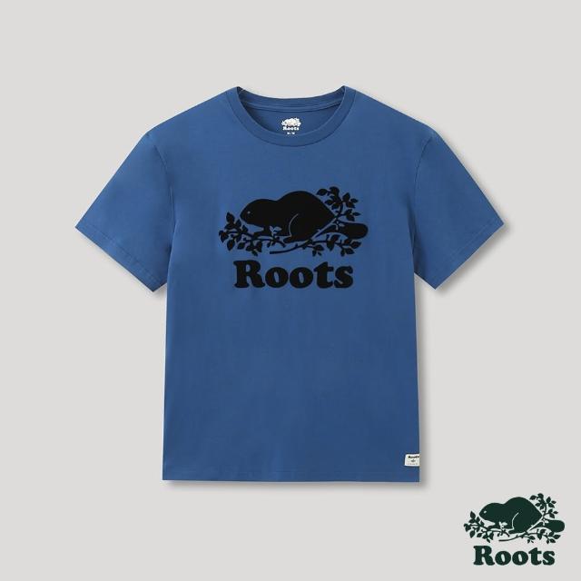 【Roots】Roots 男裝- 經典海狸LOGO有機棉短袖T恤(真藍色)