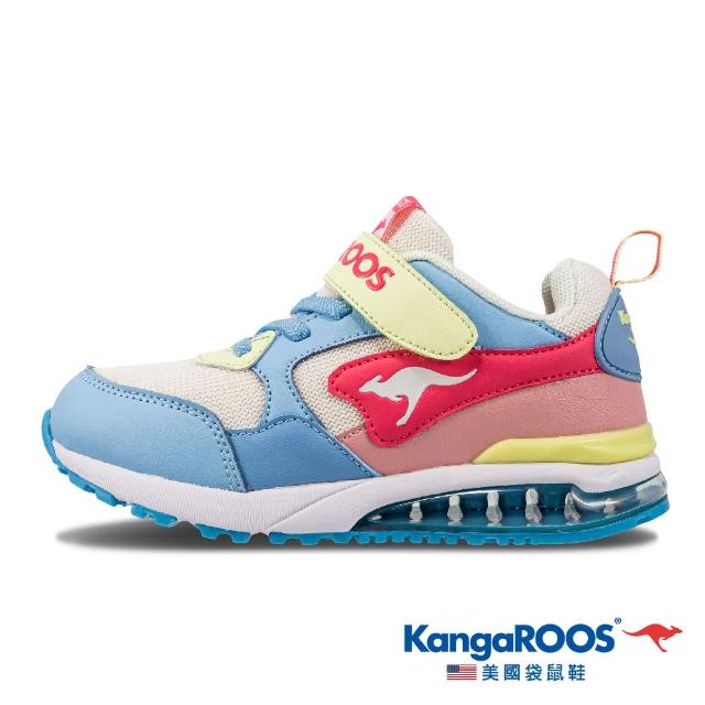 【KangaROOS 美國袋鼠鞋】童 MEGA RUN 超輕量 氣墊慢跑鞋(粉/藍/黃-KK21463)