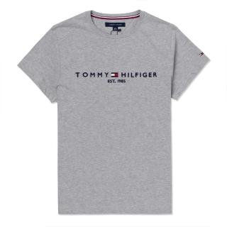 【Tommy Hilfiger】TOMMY 經典刺繡1985文字Logo圖案短袖T恤 上衣-灰色(平輸品)