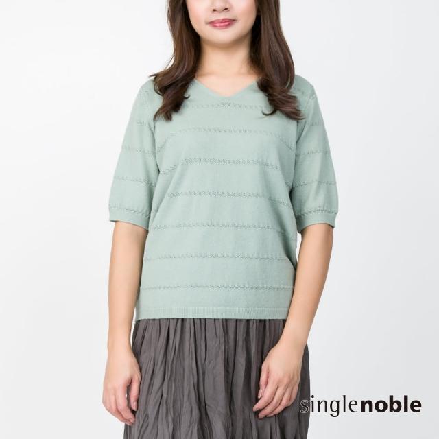 【SingleNoble 獨身貴族】日系亮彩簍空織紋短袖造型線衫(4色)