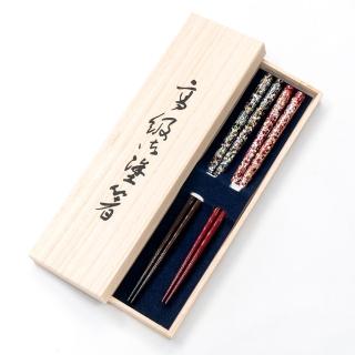 【若狹塗】日本 若狹塗 鑲貝漆筷2入禮盒組 夫妻筷 傳統工藝(日本 筷子)