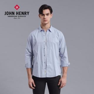【JOHN HENRY】三角形滿版長袖襯衫-淺藍