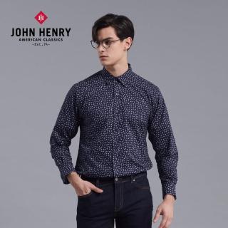 【JOHN HENRY】變形蟲滿版長袖襯衫-深藍