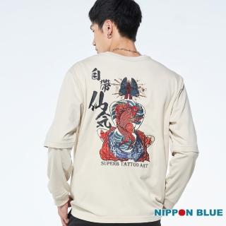 【BLUE WAY】男裝 仙氣紋身藝妓假兩件 長袖 上衣-日本藍