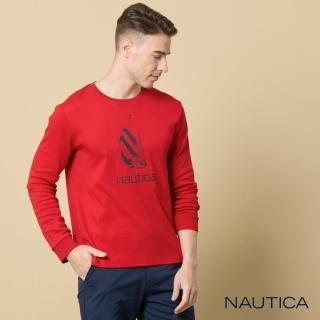 【NAUTICA】男裝 經典帆船LOGO印花長袖T恤(紅)
