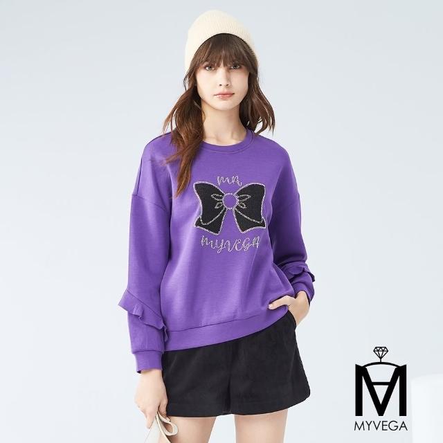 【MYVEGA 麥雪爾】MA高含棉旋轉荷葉袖T恤-紫