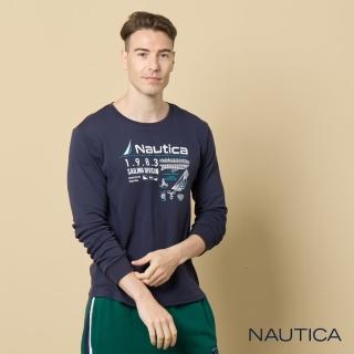 【NAUTICA】男裝 品牌LOGO印花長袖T恤(深藍)