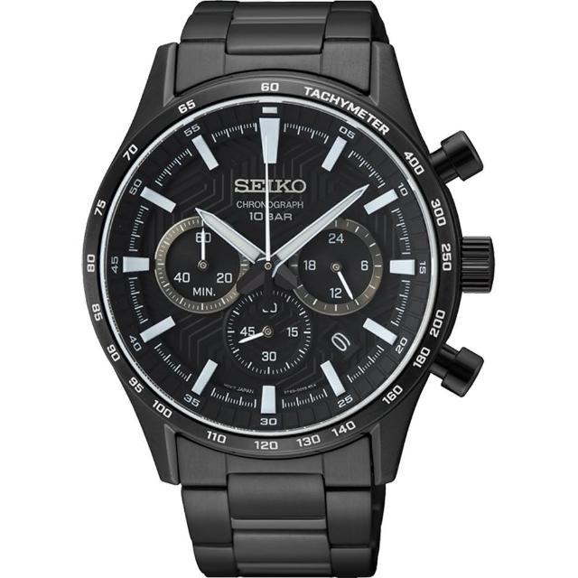 【SEIKO 精工】CS系列 三眼風格賽車計時腕錶-全黑43mm(8T63-00Y0SD/SSB415P1)