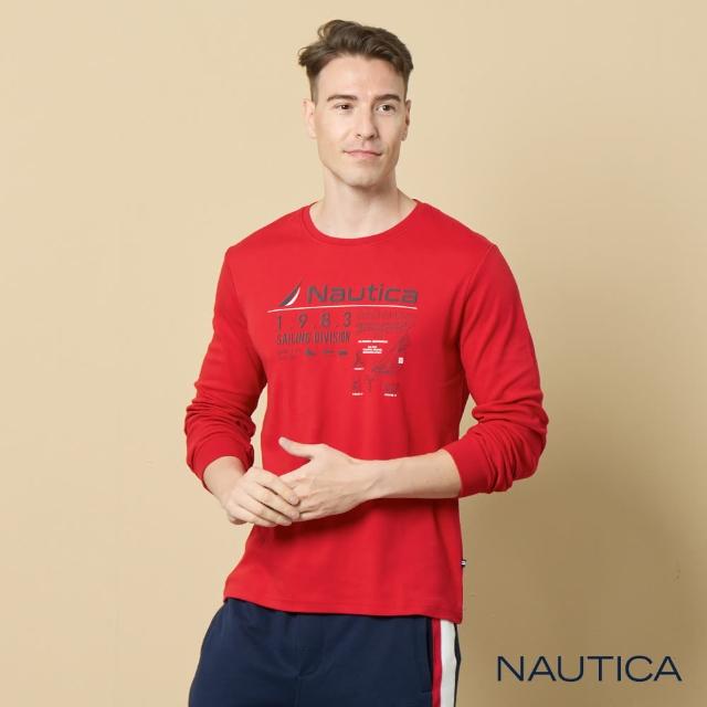 【NAUTICA】男裝 品牌LOGO印花長袖T恤(紅)