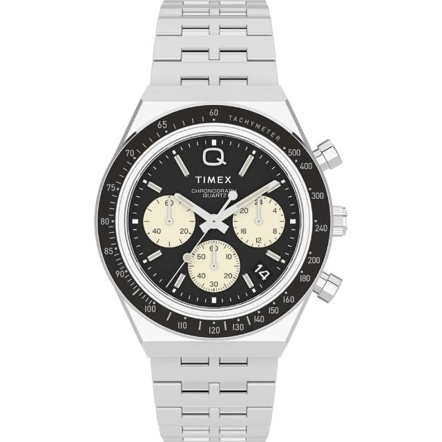 【TIMEX】天美時  Q Timex復刻系列 三眼計時手錶 黑/銀 TXTW2V42600