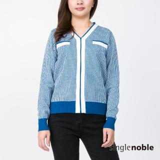 【SingleNoble 獨身貴族】復古印象小格子V領造型線衫(2色)