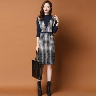 【Paiya 派亞】新款秋季洋氣格子針織中長款連衣裙(均碼S到2XL可穿)