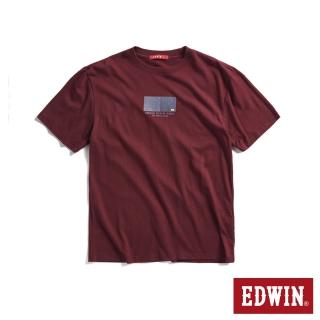 【EDWIN】男女裝 人氣復刻款 丹寧色塊印花短袖T恤(朱紅色)