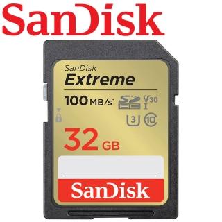 【SanDisk 晟碟】32GB 100MB/s Extreme SDHC SD UHS-I V30 U3 記憶卡(平輸)